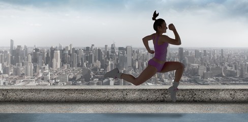 Aufkleber - Composite image of fit brunette running and jumping