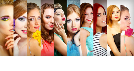 Wall Mural - Beautiful young women in collage and space for your text