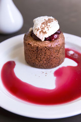 Poster - Dessert with chocolate sponge cake, cherry and vanilla ice cream