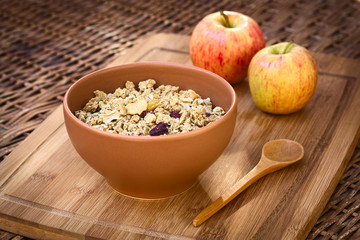 Wall Mural - Oatmeal cereal with almonds, dried apple and cranberries