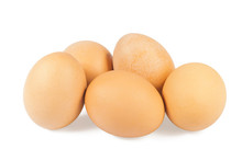 Five Chicken Eggs On A White Background