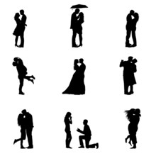 Black Vector Illustration Silhouette Couples In Love