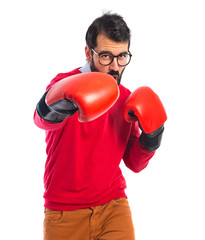 Wall Mural - Hipster man with boxing gloves