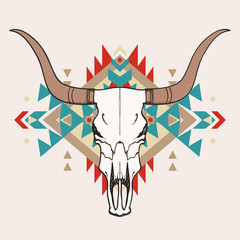 Poster - Vector illustration of bull skull with ethnic ornament