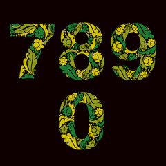 spring style green vector digits, numbers with eco floral orname