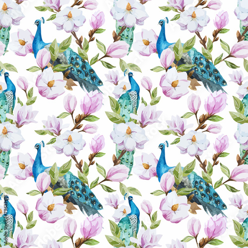 Stoffe zum Nähen Magnolien und Pfau