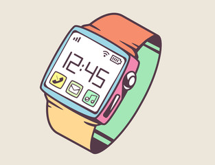 Vector illustration of smart watch with button on light backgrou