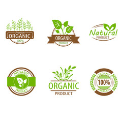 Round eco green stamp label of healthy organic natural fresh