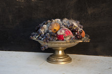 Antique Pedestal Dish Vase With Various Rotten Fruits