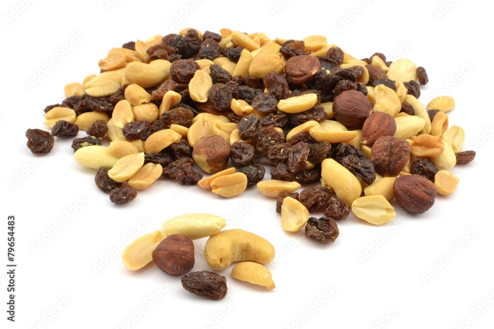 a mix of nuts and raisins - obrazy, fototapety, plakaty 