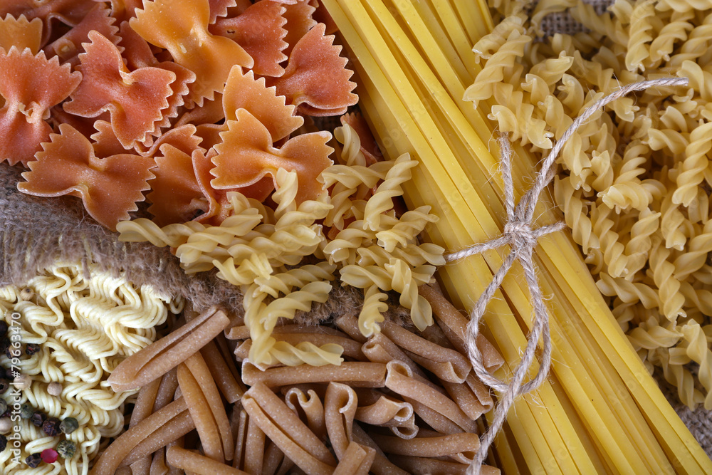 Different types of pasta close up