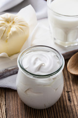 Wall Mural - Dairy products on wooden table