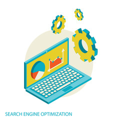 Wall Mural - Isometric design modern concept of website analytics and SEO