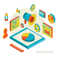 Wall Mural - isometric background seo optimization