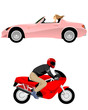 Cabriolet and motorcycle