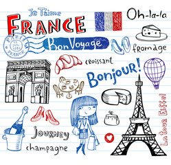 France symbols as funky doodles