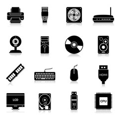 Canvas Print - Computer Parts Icons Black