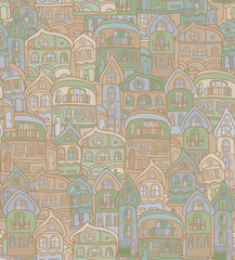  Seamless pattern with stylized city's old houses.