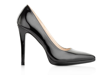 black elegant shoe for woman on white, clipping path