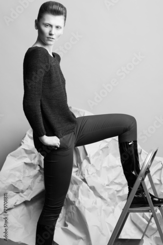 Art fashion concept. Androgynous model with short hair Poster