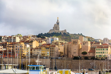 Sticker - Notre-Dame de la Garde and Abbey of Saint Victor in Marseille -