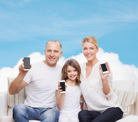 Sticker - happy family with smartphones