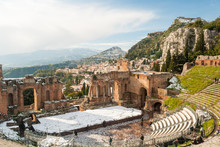 The Greek Theatre Of Taormina Unusually Covered By Snow