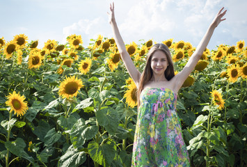 Sticker - Beautiful girl with sunflower