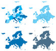 Europe four different blue maps