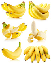 Set Of Bananas Isolated On The White Background