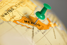 Location Mexico. Green Pin On The Map.