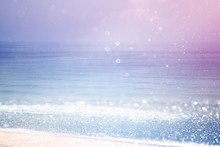 Background Of Blurred Beach And Sea Waves With Bokeh Lights, Vin