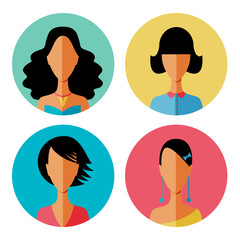 Set of women hair avatar icons in modern flat design. Vector illustration of various women character.