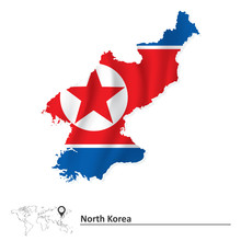 Map Of North Korea With Flag