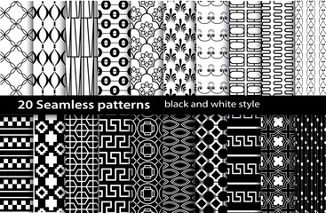 Wall Mural - 20 seamless pattern black and white