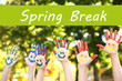 Spring break concept. Smiling colorful hands