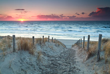 Sand Path To North Sea Beach Before Sunset