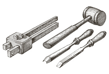 tools on a white background. sketch. joinery