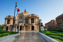 Palace Of Fine Arts Facade And Mexican Flag