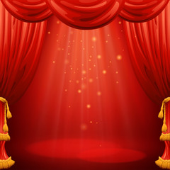 Wall Mural - Red curtains. Theater scene. Vector illustration