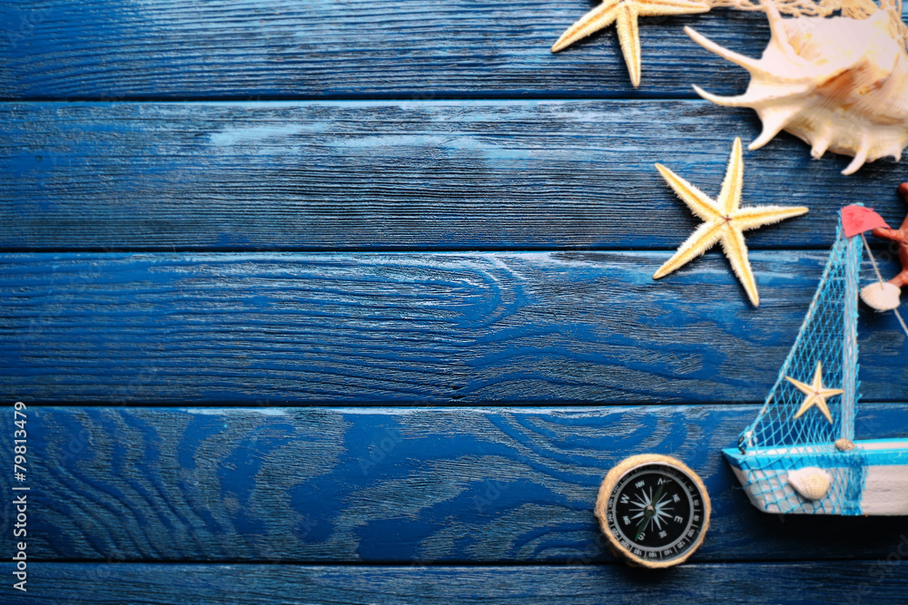 Beautiful sea composition with boat and shells