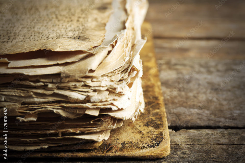 Grunge papers with hieroglyphics  close up