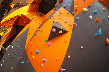 Artificial Climbing Wall In An Indoor Climbing Gym