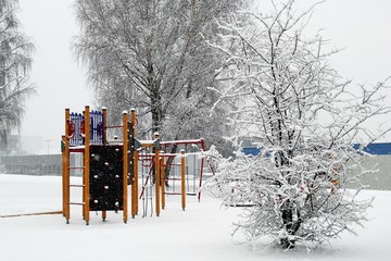 Wall Mural - Winter snowfall in capital of Lithuania Vilnius city