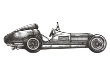 Retro Racing Car On A White Background. Sketch
