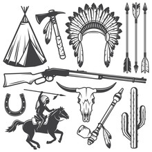 Set Of Wild West American Indian Designed Elements