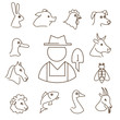 farm animals linear icons set, thin lines silhouettes of animals