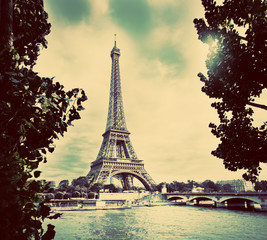 Wall Mural - Eiffel Tower and Seine River, Paris, France. Vintage