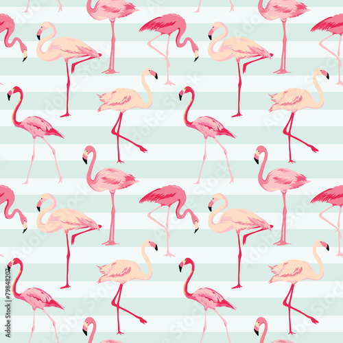 Naklejka - mata magnetyczna na lodówkę Flamingo Bird Background - Retro seamless pattern in vector