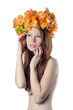 © aqvamarine - topless redhead girl with a wreath of colorful flowers on her he